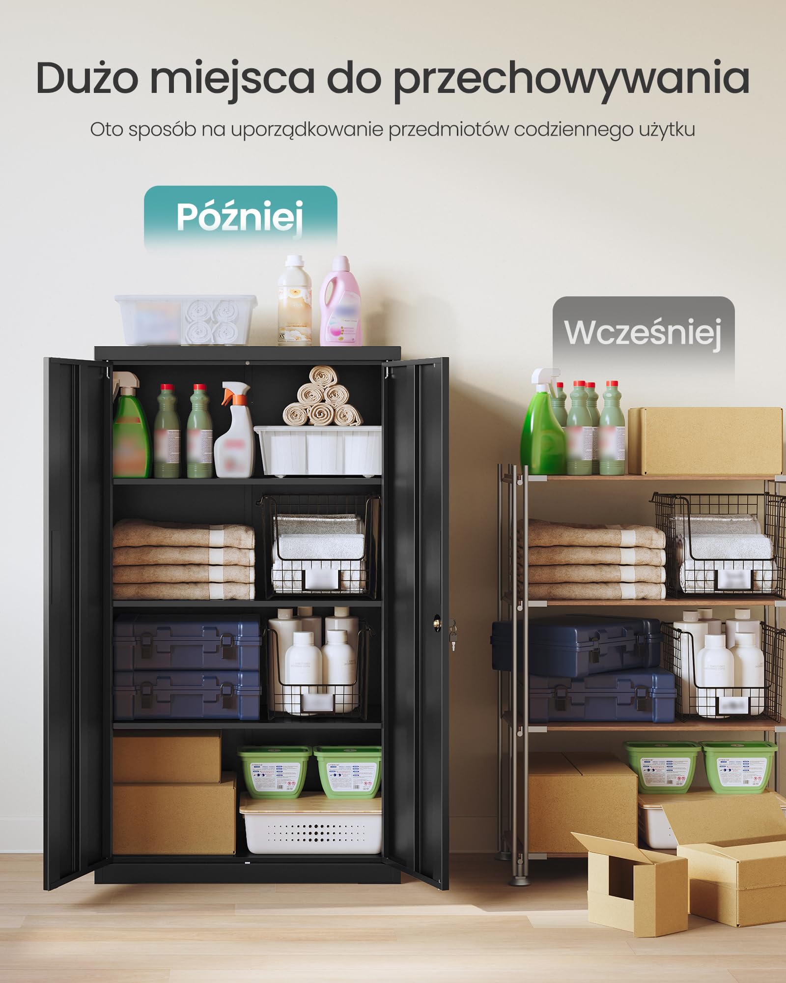SONGMICS OMC020BD01 szafka na akta, metalowa szafka do przechowywania, szafka biurowa, zamykana, z 2 drzwiami, ze stali, 80 x 40 x 140 cm, 3 regulowane półki, matowa czerń