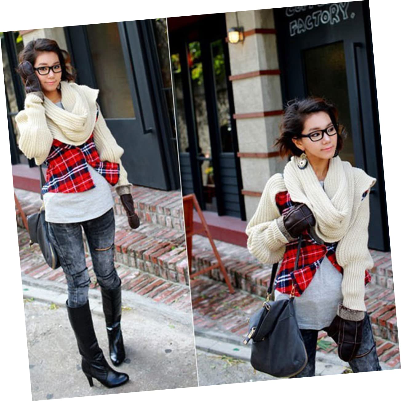 2piezas Bufanda De Punto Unisex Con Mangas Color Beige Diseño y Elástico Para Invierno y Ocasiones Especiales Mantén Tu Cuello y Brazos Abrigados
