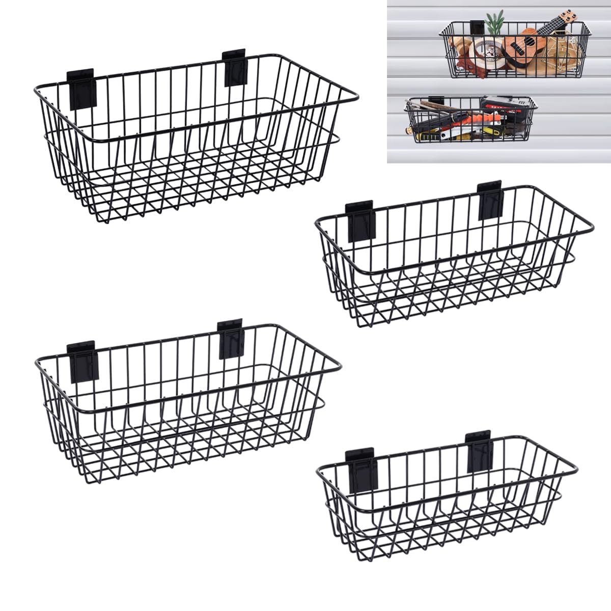 Photo 1 of 4Pcs Large Slatwall Baskets Ventilated Metal Slatwall Baskets Mounted Storage Baskets Hanging Slatwall Accessories for Shops,Rooms,Garage Storage Display on Slatwall Panels