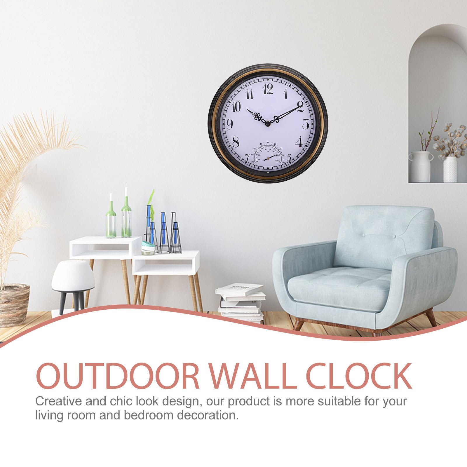 Cabilock Reloj de Pared Colgante para Dormitorio con Termómetro Exterior, Diseño Creativo y Material Plástico para Sala y Habitación