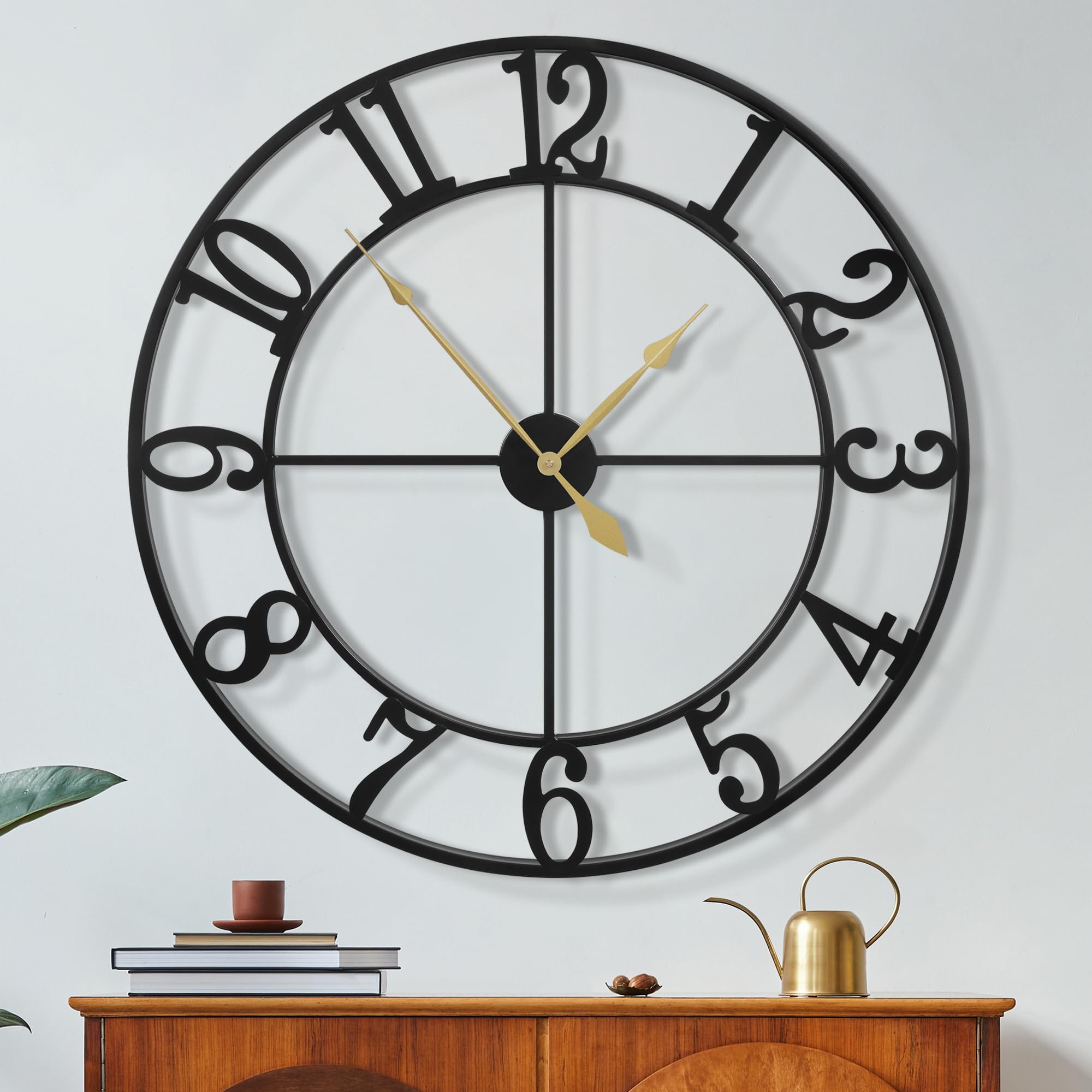 Maxstar 80CM Round Large Wall Clocks,Battery Operated,Silent Non Ticking,Farmhouse Vintage Decorative Analog Metal Vintage Wall Clock for Living Room,Kitchen,Bedroom Decor