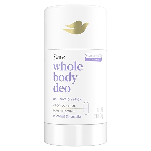 Dove Whole Body Deo - Desodorante en barra sin aluminio, coco + vainilla para control de olores corporales, 2.6 onzas