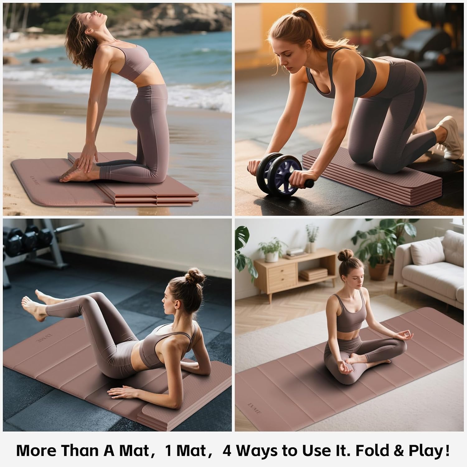 Extra Thick Foldable Yoga Mat (10mm), SGS Certified TPE, Non-Slip & No Smell, 12-Fold Design for Ultra Portability And Easy Storage | for Yoga, Gym, Pilates, and Home Workouts, 76" x 26" - Image 4