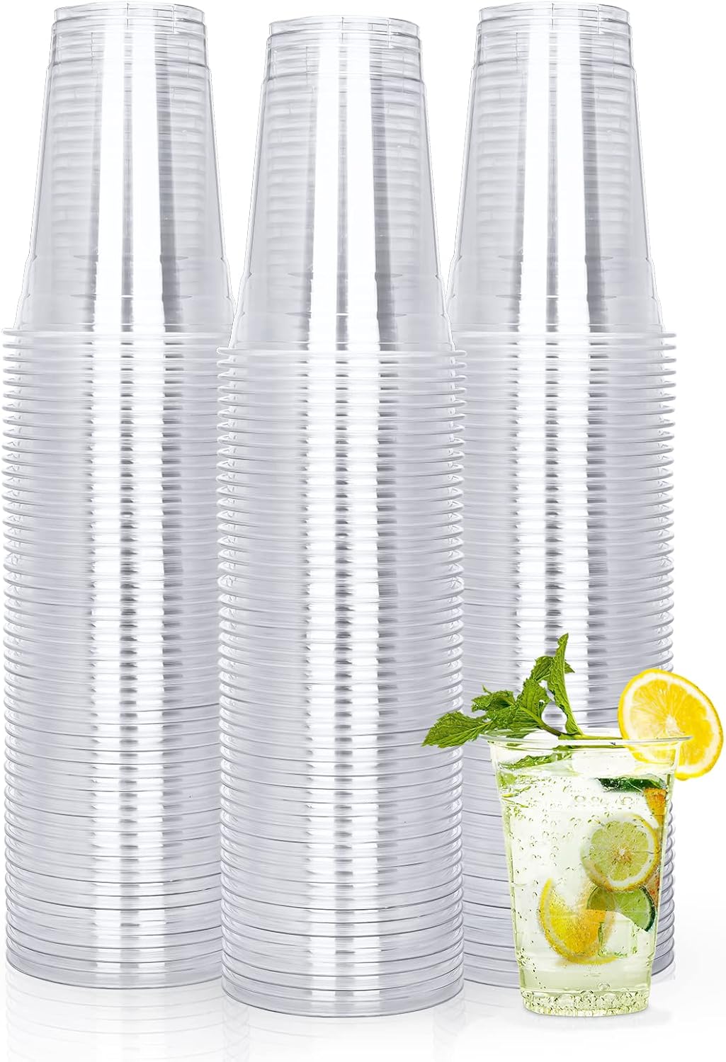 [ - 150 Cups Plastic Coffee Cups Clear, Disposable Cups for Tea,