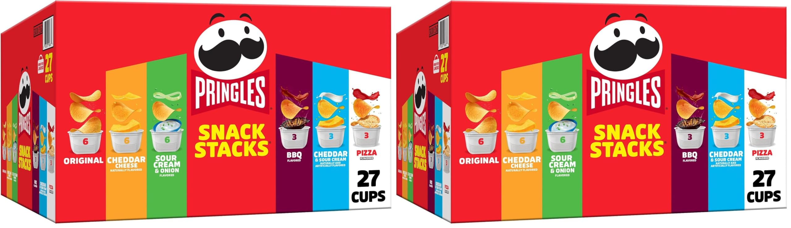 PringlesPotato Crisps Chips, Snack Stacks, Lunch Snacks, Office and Kids Snacks, Variety Pack (27 Cups) (Pack of 2)