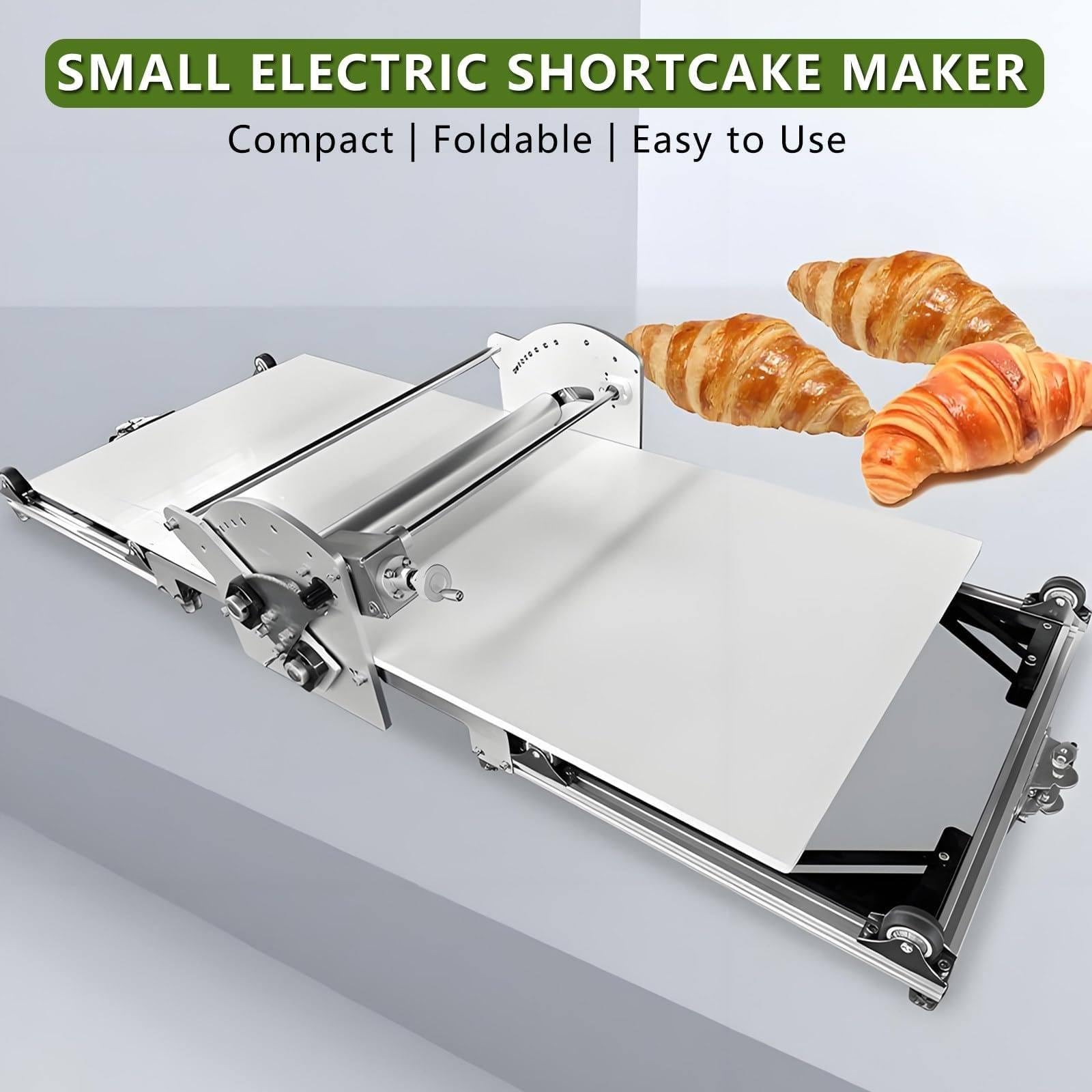Laminadora de Masa Manual Plegable para panadería, Pizza y Croissants. Rodillo de repostería y Fondant de Acero Inoxidable, Grosor Ajustable. Equipo de panadería Comercial Plegable. Model300