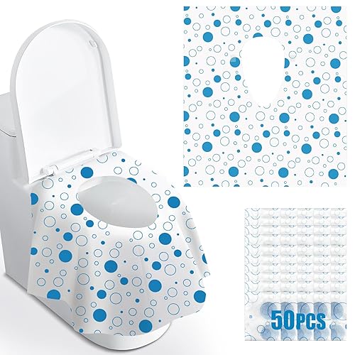 FOVERN1 Paquete de 50 fundas desechables para asiento de inodoro, envueltas individualmente, portátiles, grandes fundas desechables para asiento de