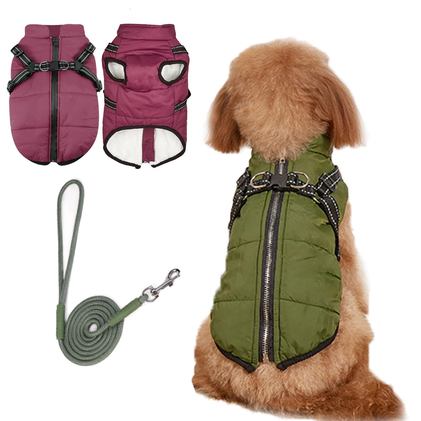 Manteau d'hiver pour chien 4XL vert avec harnais intégré veste polaire chaude