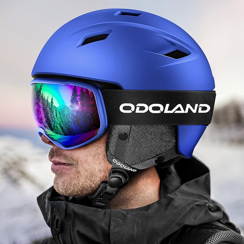 Odoland Síbukósisak és Szemüveg Szett M-es Méretben - Unisex PC Sisak UV400 Védelemmel, Kék Színben, Síeléshez, Snowboardozáshoz