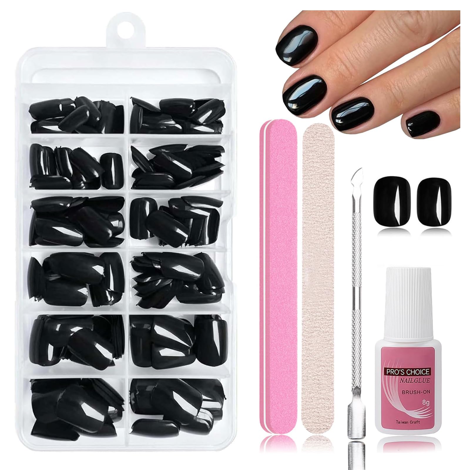 Nymora Press on Nails, 240 unidades de uñas postizas para pegar, puntas de gel suaves, material ABS, incluye pegamento para uñas de 8 ml, lima de uñas, empujador de cutículas, caja de almacenamiento — view 10