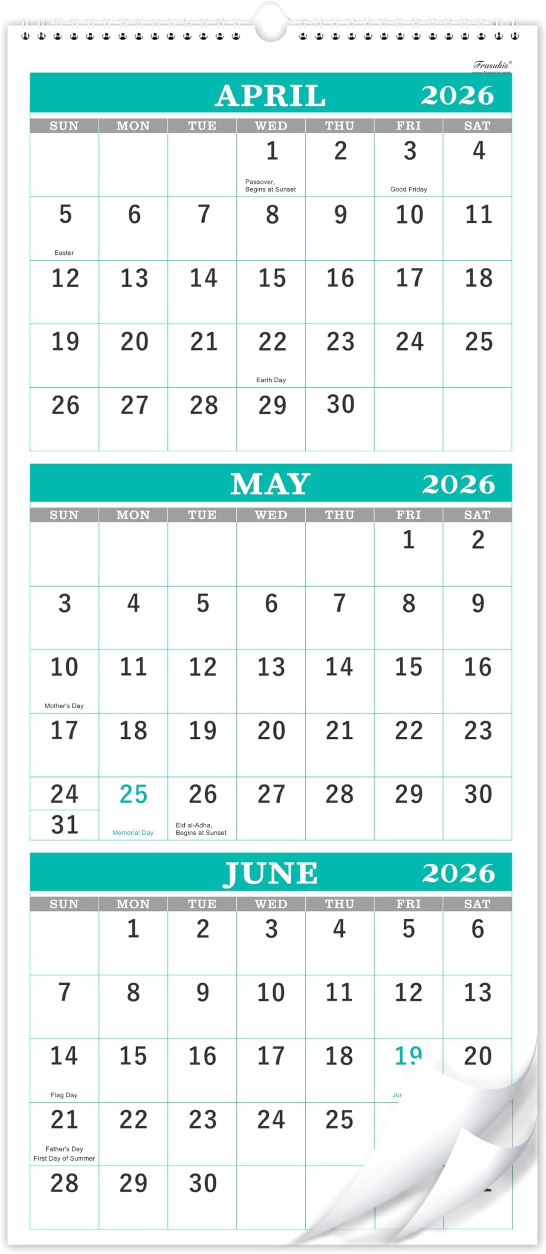 3 Month 2026-2027 Calendar - 2026-2027 Wall Calendar from April 2026 - June 2027, 3-Month Display Calendars (Folded in a Month), 11.3" x 26" (When Opened), Thick Paper