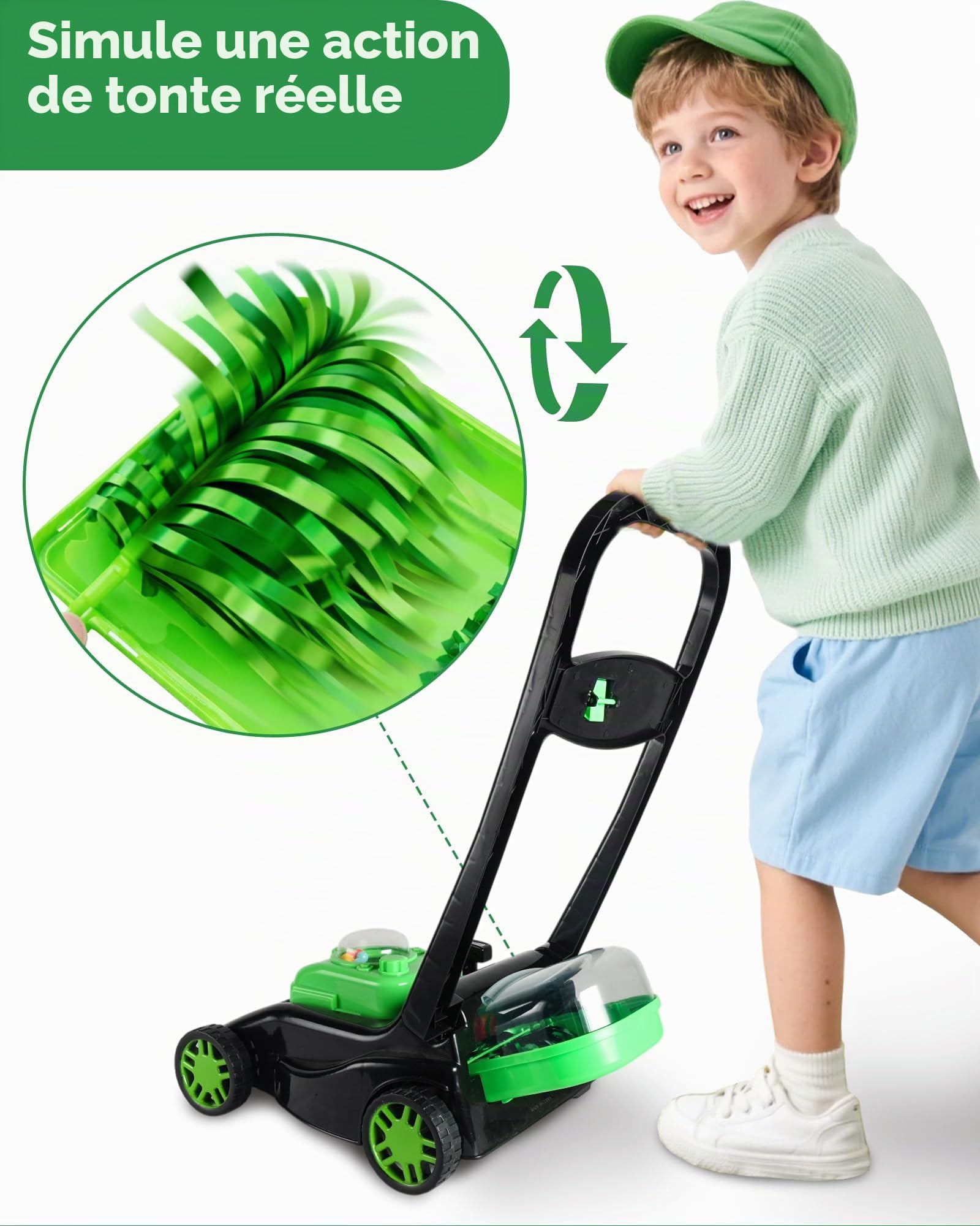 Kids Lawn Mower with Realistic Grass-Cutting Action and Sounds–No Batteries Required | Kids Lawn Mower，Fun Outdoor Push Toy for Kids