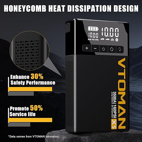 Miniatura 7 de VTOMAN Arrancador de salto X5 con compresor de aire, 3500 A portátil de batería de coche (hasta 9L de gasolina8L motores diésel) con inflador
