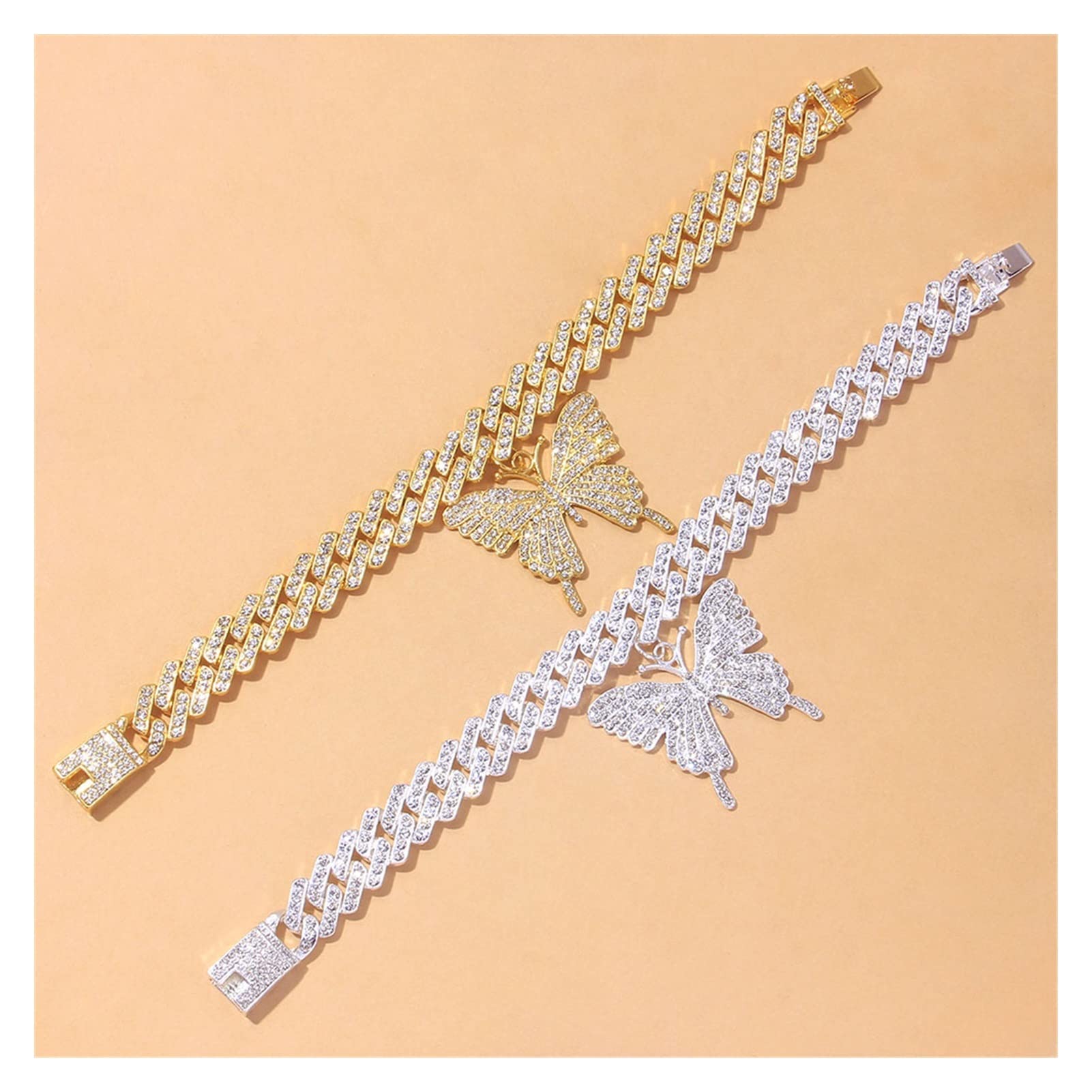 Fußkettchen für Frauen, Kette Punk Kristall Sandalen Big Butterfly Fußkettchen für Frauen Großhandel Männer Rapper Gliederkette Armbänder Fußkettchen Chunky