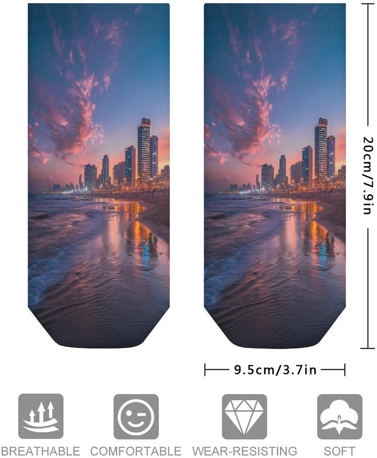 Sunset over Tel Aviv Beach Israel Ankle Socks for Men Women Low Cut Crew Sock Casual Sports Clothing