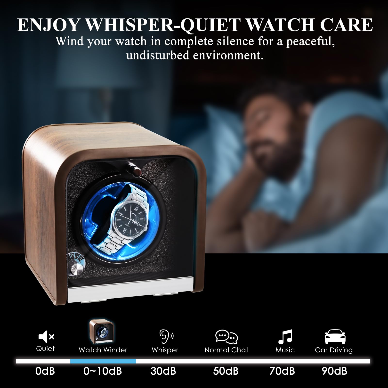 GAIN EXPRESS Automatik Uhrenbeweger, Einzel-Uhrenbeweger mit 4 Rotationsmodi Watch Winder mit Blaue LED-Beleuchtung, Schaumstoffpolster, Uhrenaufbewahrungsbox für Automatikuhren