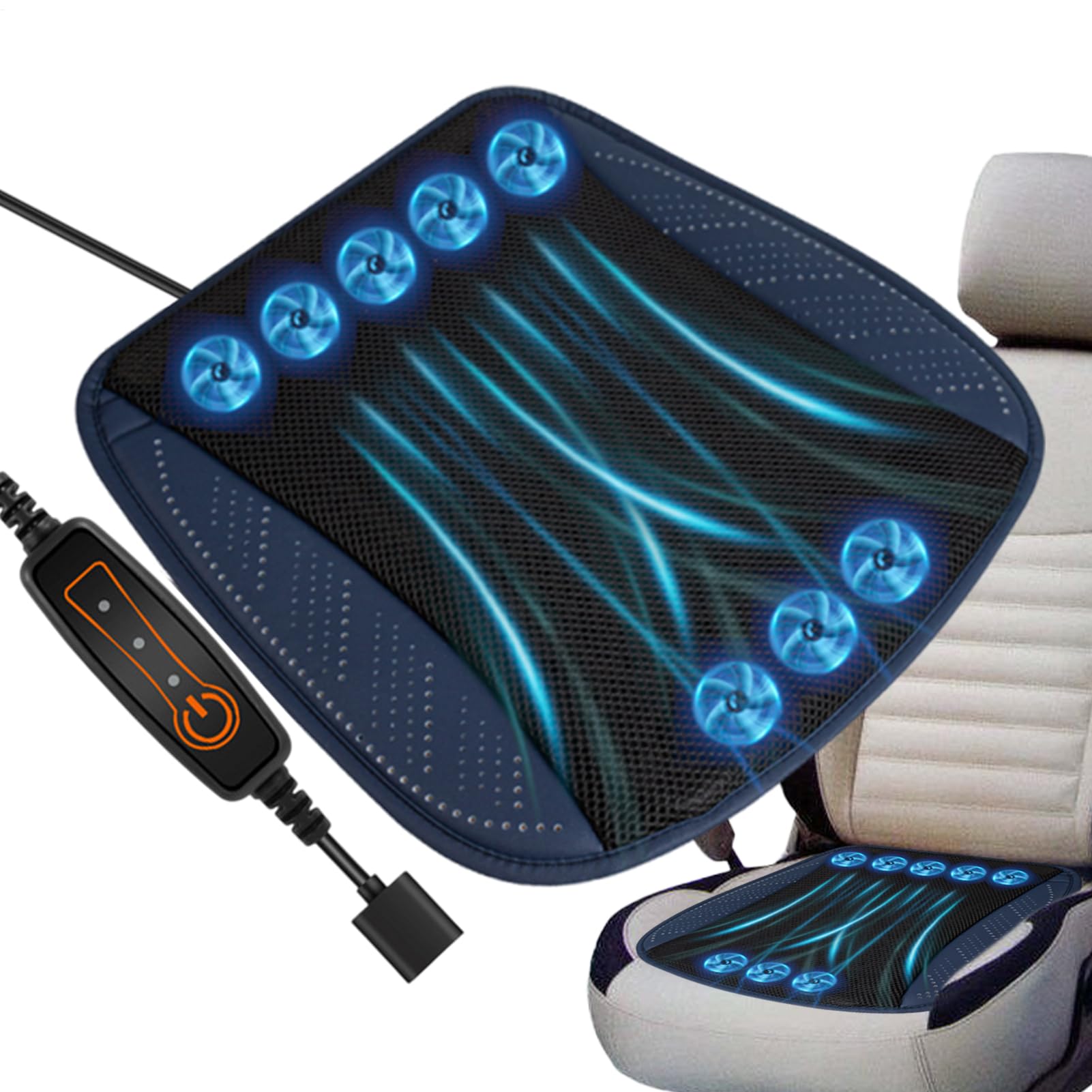 Generisch Coussin rafraîchissant pour siège de voiture, coussin rafraîchissant pour siège de voiture, alimenté par USB, 3 vitesses réglables, anti-transpiration, refroidissement aéré et respirant des