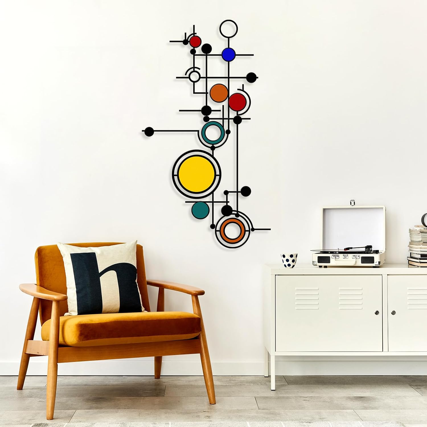 Hnatzu Geometric Wall Art Metal for Living Room, Bedroom, Office – Colorful Modern Dot & Line Abstract Design – Printed Metal Wall Decor