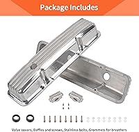 Vista 4 de Cubiertas de válvula de aluminio con agujeros, pulido retro con aletas compatibles con motores Chevy SBC 58-86 de bloque pequeño 283 305 327 350 400