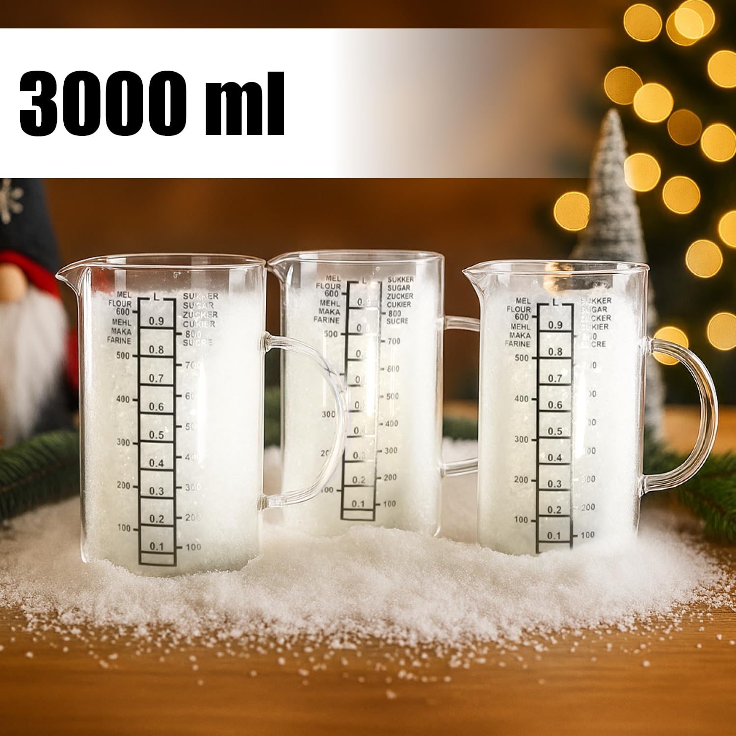 COM-FOUR® 3 litry krysztalowego sniegu do dekoracji i rekodziela - Sztuczny snieg jako dekoracja swiateczna - Dekoracja zimowa ze sztucznego sniegu (3 litry - krysztalowy snieg)