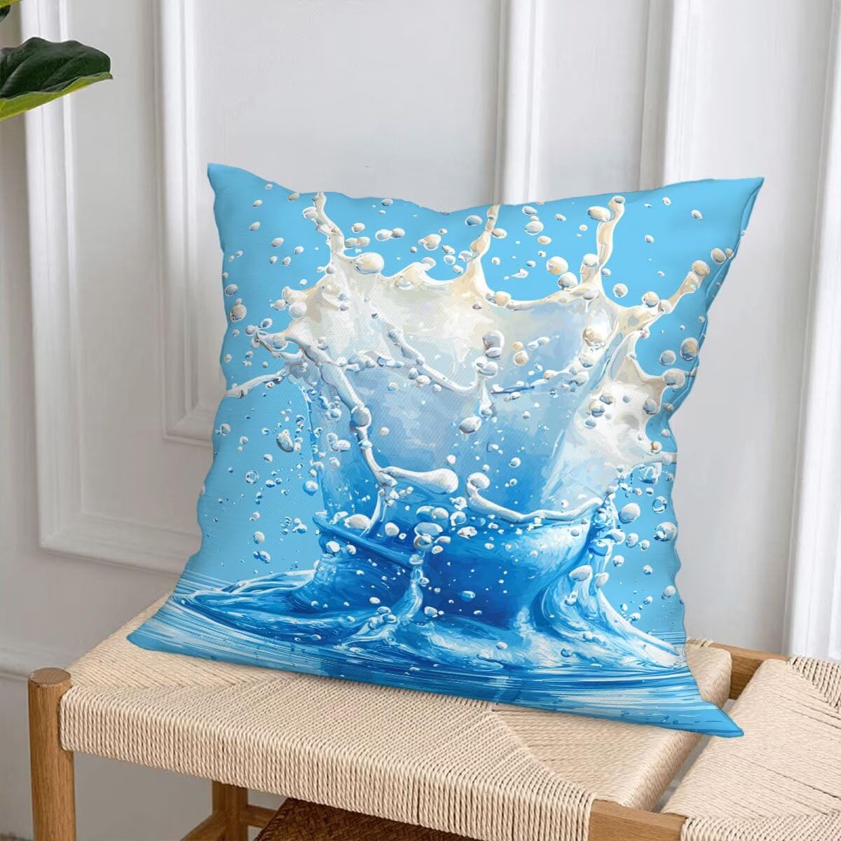 Federe Cuscino Divano 60x60, Blu Navy Cuscini per Divano da Esterno Set da 4, Lino Copricuscini Divanos Impermeabile, Copri Cuscini Estate Motivo Fronte Retro Stampato per Giardino, Sofá, Balcón, D-65