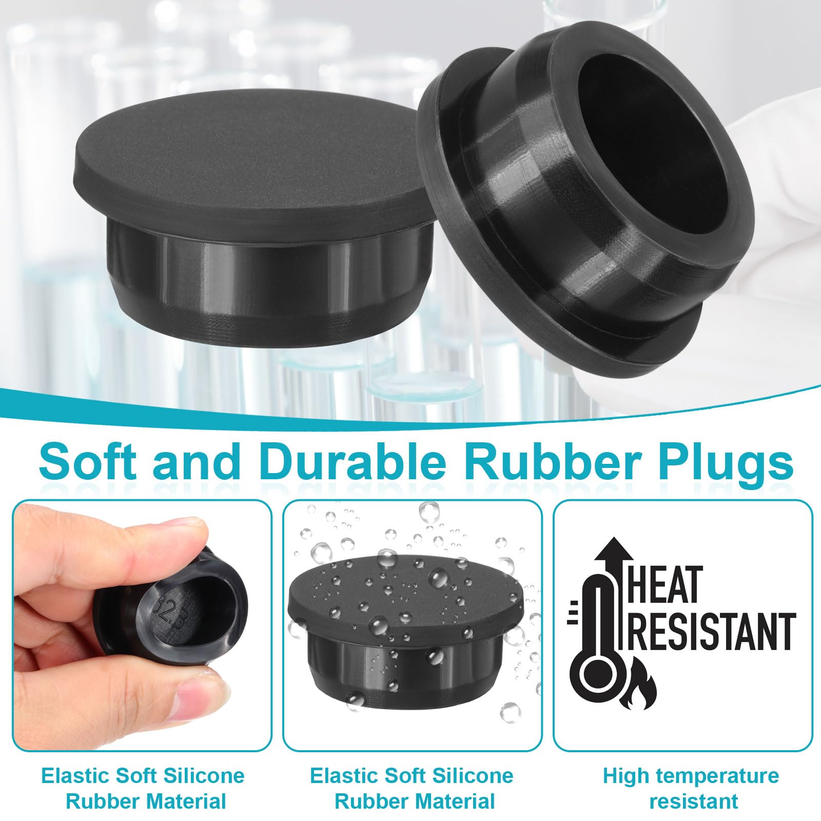 PATIKIL Silicone Rubber Plug, 14 Pcs Soft Flexible Solid Rubber Stopper T-shaped Silicone Plugs for 32 to 33mm Hole, Black, 33.6mm ID - Image 3