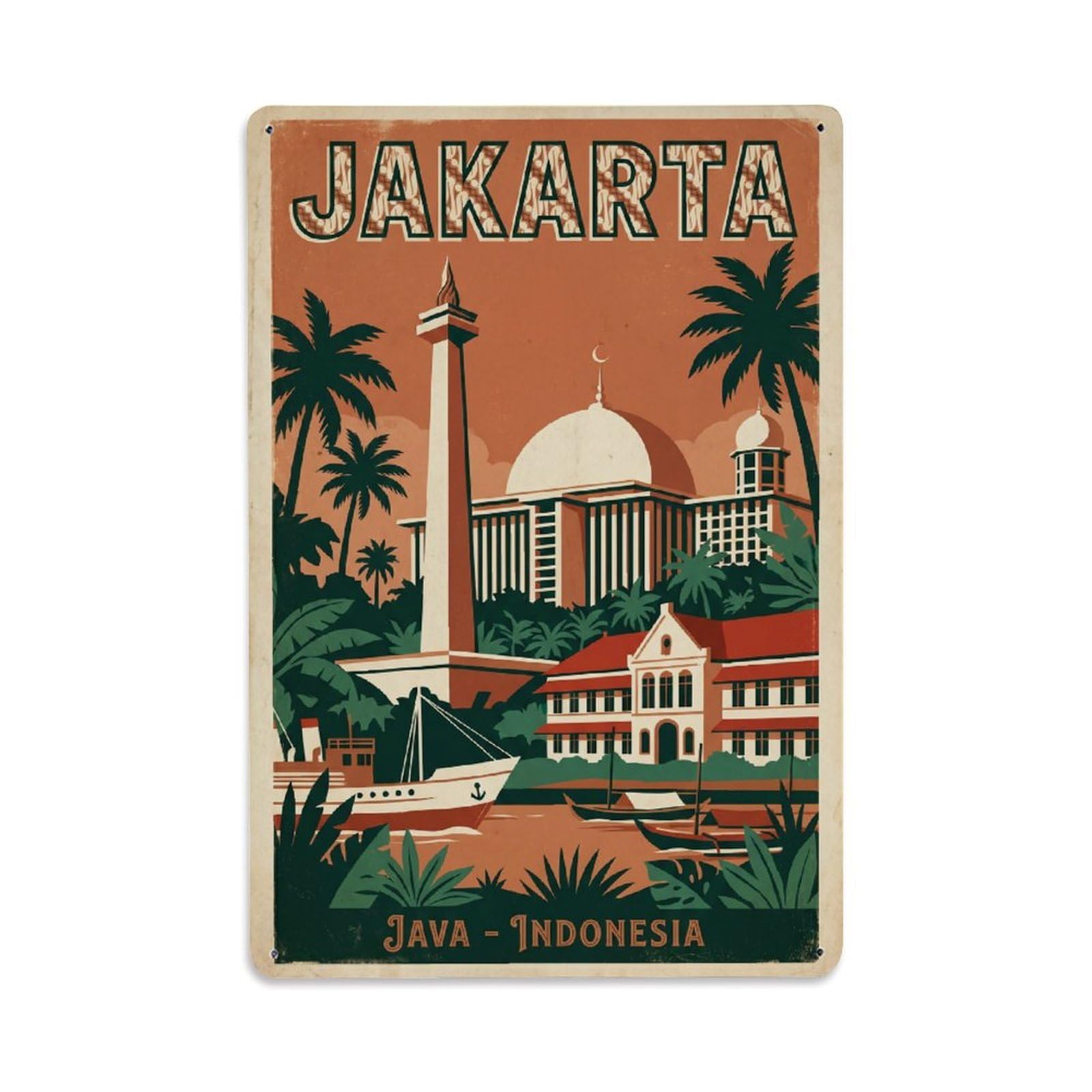 Gead 8X12inch Style Indonesia Jakarta Travel Retro Metal Tin Sign