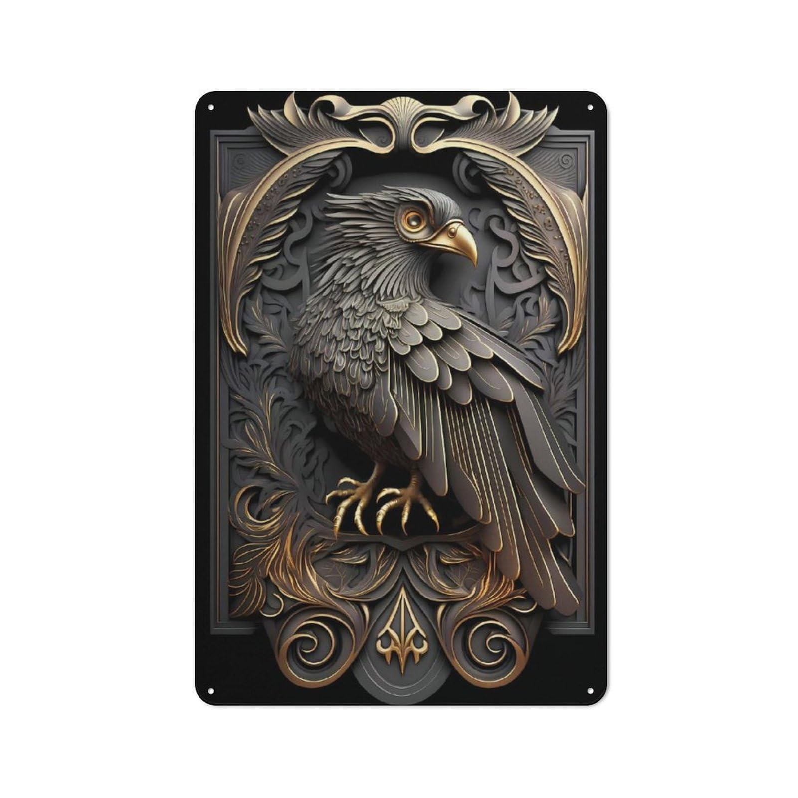 Junmoney Style-18 Tin Wall Plaque 30X20cm With King Golden Eagle Art Deco For Garage Wall, Suited To People Furnishing A Garage