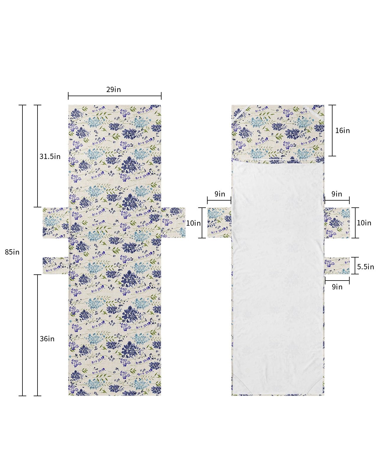 Blue Botanical Beach Lounge Chair Towel Cover, Soft Chaise Lounge Towel with Side Pockets Patio Pool Chairs Cover for Beach/Pool Sunbathing 29x85 Watercolor Rustic Spring Summer Floral