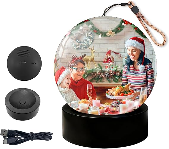 2026 New Memory Sphere Orb, Personalized 2.7" 3D Crystal Pearl Ball Video Player with APP Custom Photo/Video WiFi Upload at Will, Hanging/Table Core Ornament for Couple Family Birthday Gift (Black)