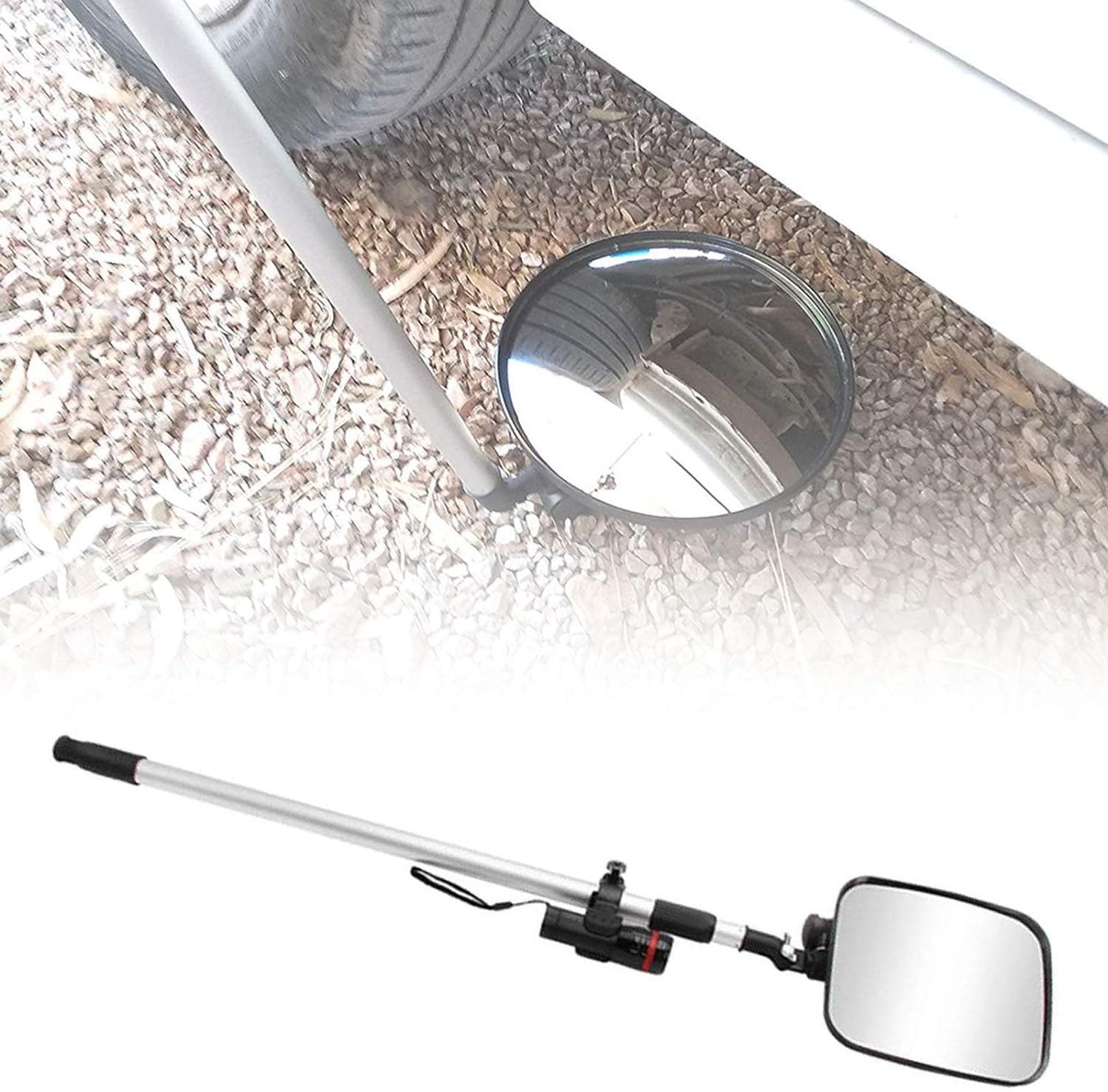 YNIYUJKL Telescopic Security Mirror With Handle,Round/Rectanglevehicle Inspection Mirror With Casters,2X Magnification Convex Mirror,Led Light For Car Truck,16Cmx19Cm,16cmx19cm