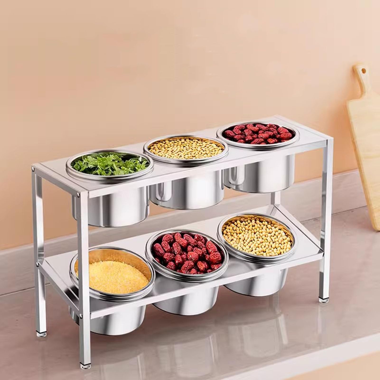 Organizador de especias de acero inoxidable con estantes inclinados para un fácil acceso, ideal para almacenar alimentos, hierbas, condimentos y especias