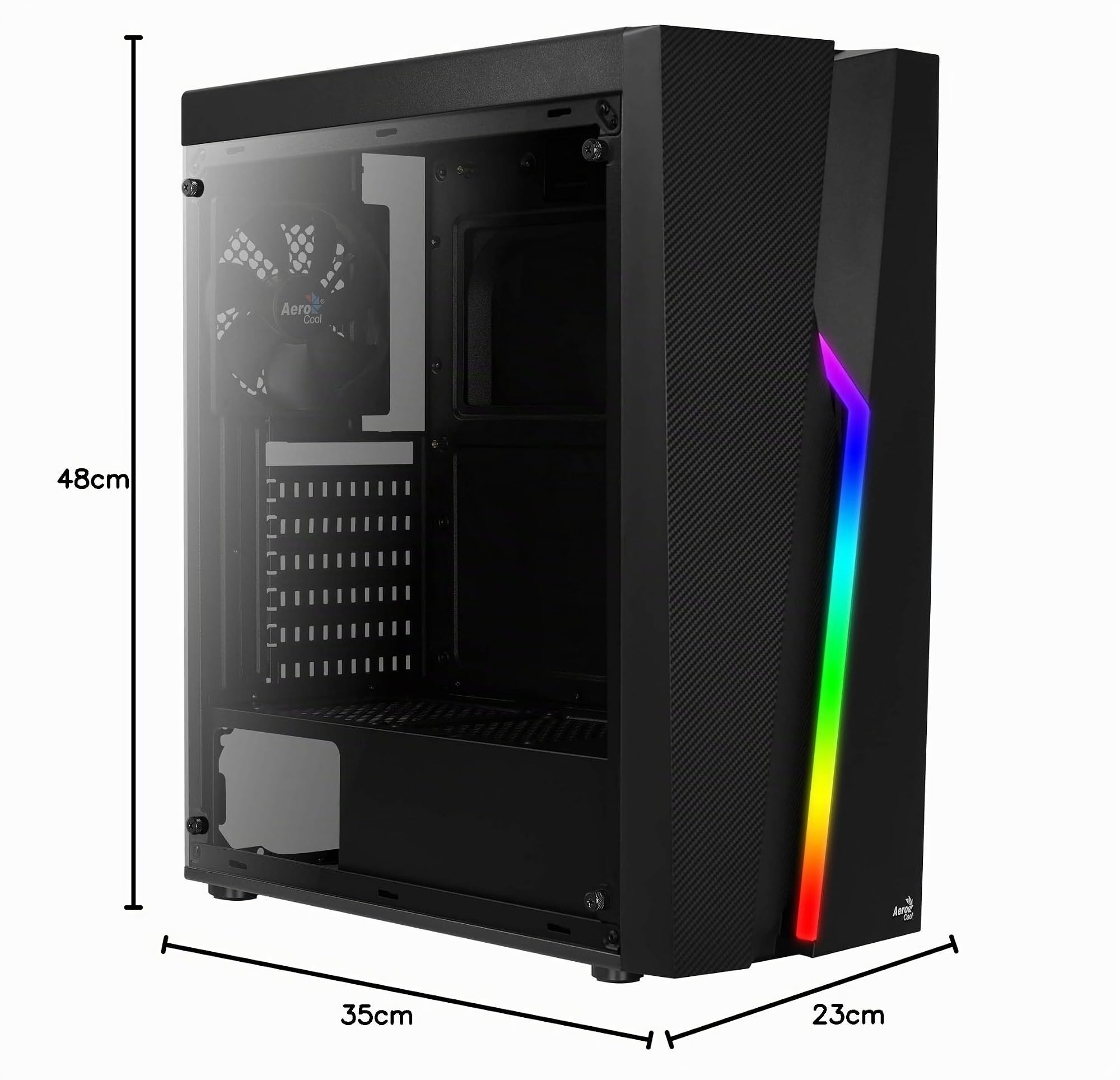 Aerocool BOLT - Caja de PC, ATX, panel acrílico, RGB 13 modos, ventilador 12cm, color Negro, Única