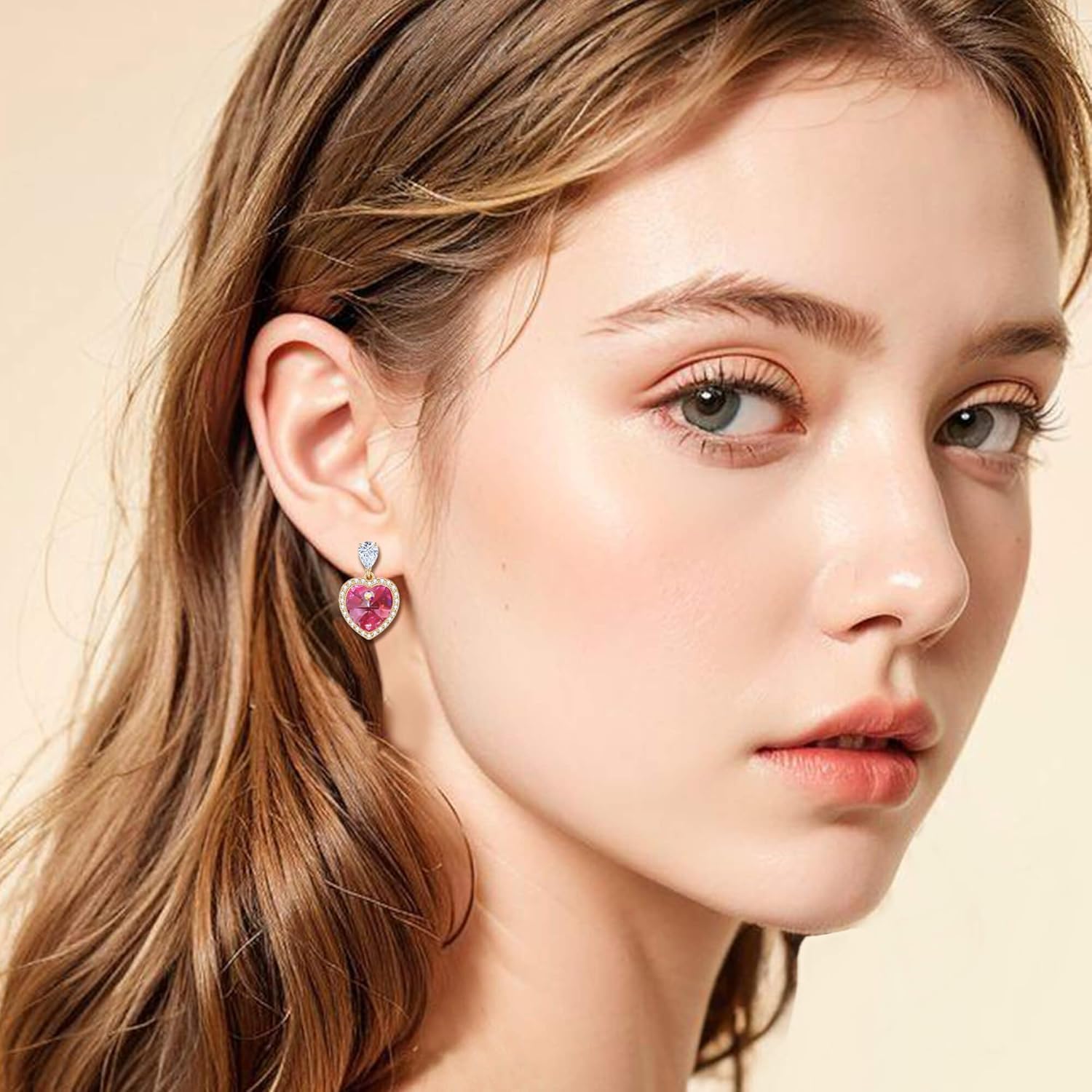 Trendy Austrian Crystal Heart Halo Drop Stud Earrings for Women 14K Gold Plated Dangle Earring Hypoallergenic Jewelry Gift - Image 2