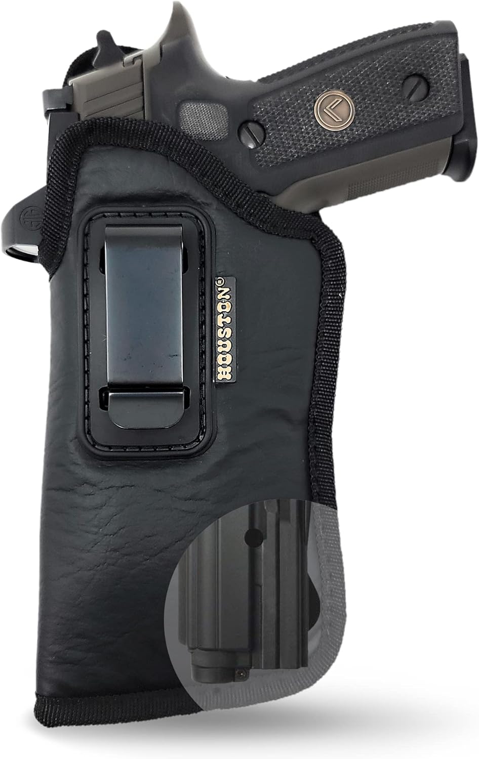 Houston Gun Holsters IWB Optical Gun Holster – ECO Leather Concealed Carry with Soft Interior – Fits Mid & Compact Pistols Like GLK 17/22/31, S&W M&P, SIG P320, Ruger with Laser