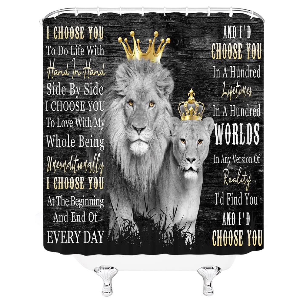 Duschvorhang Mit Löwen-Motiv & Zitaten – 183x183 Cm, Aus Polyester, Wasserdicht, Für Herren- & Jungendomäne