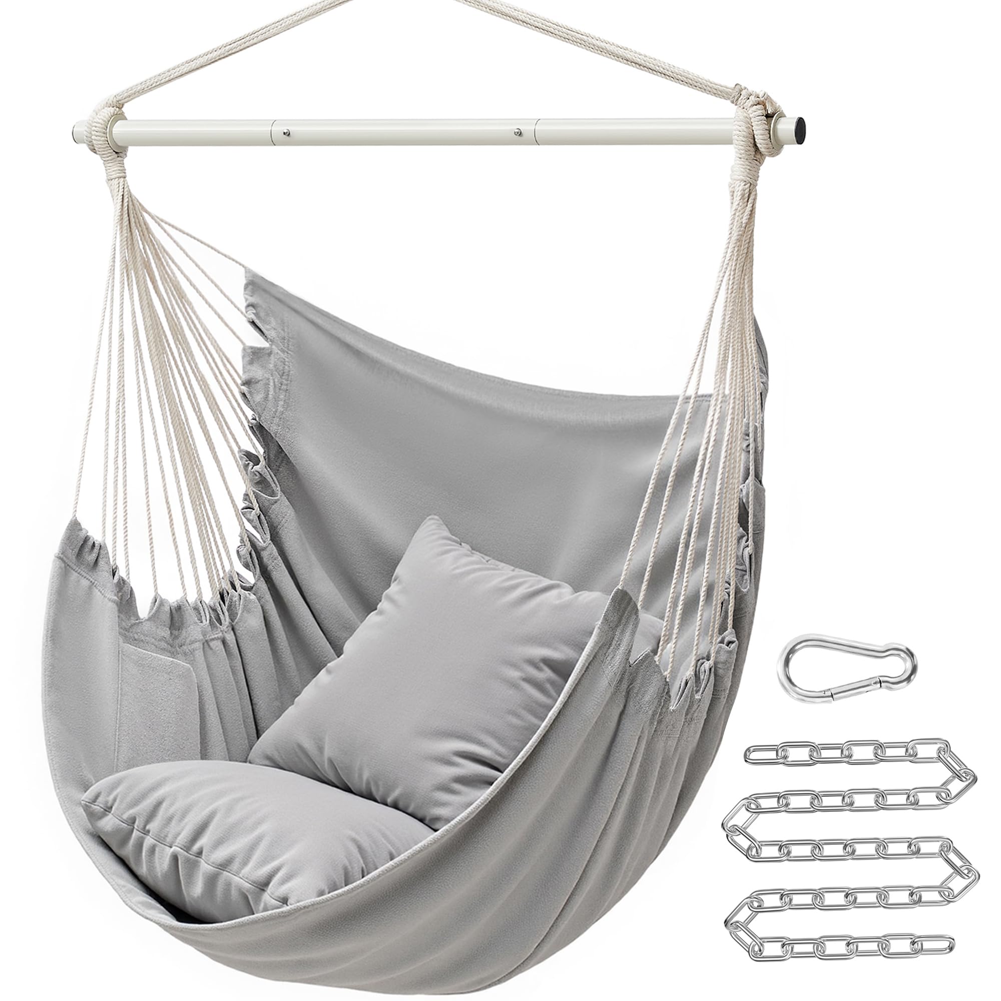 SONGMICS Hammock Chair, Load Capacity 500 lb, Hanging Chair with 2 Cushions, Large Hammock Swing with Chain and Pocket, for Indoor, Outdoor, Living Ro