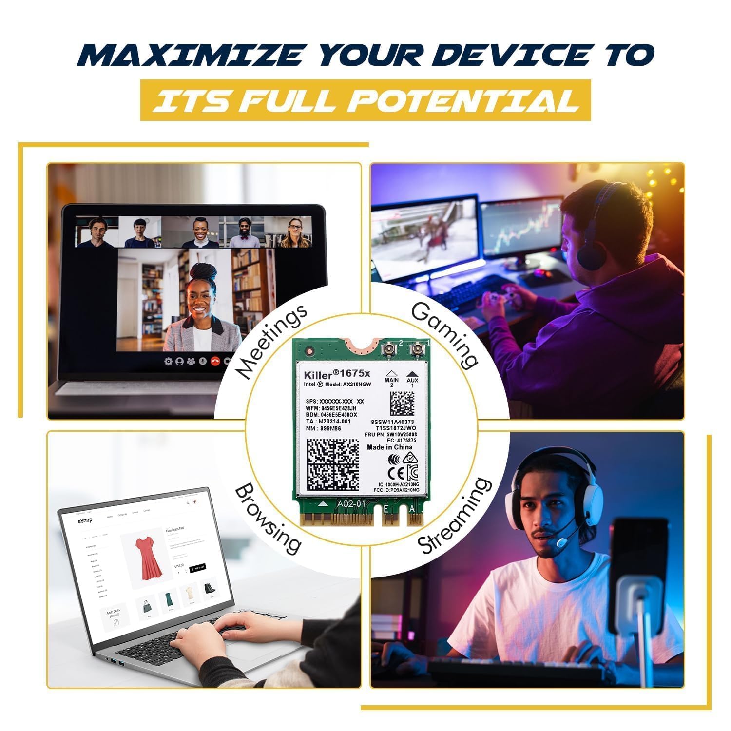 AX1675x Killer Series Upgraded WiFi 6E Adapter | Gaming WiFi Adapter | M.2 Wifi Card | 2.4 Gbps WiFi for PC | Supports Bluetooth 5.3 & Intel, AMD with Windows 10+, Linux (AX1675x)