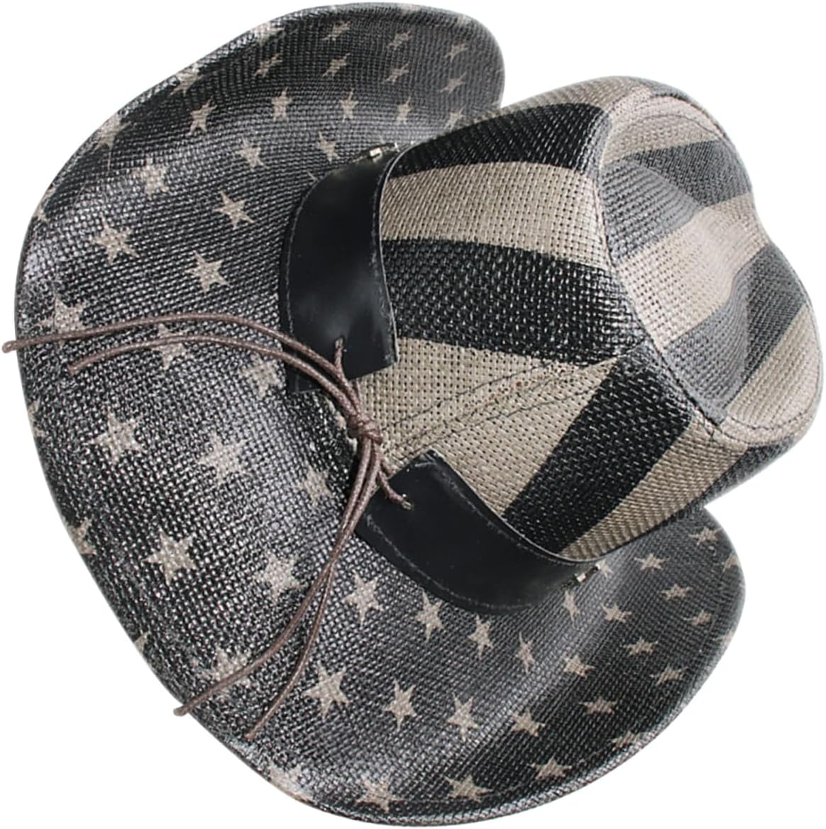 VANZACK Unisex Western Cowboy Hat American Flag Design Straw Sun Hat for Outdoor Parties and National Day Celebration Comfortable Classic Cowboy for Men and Women Black
