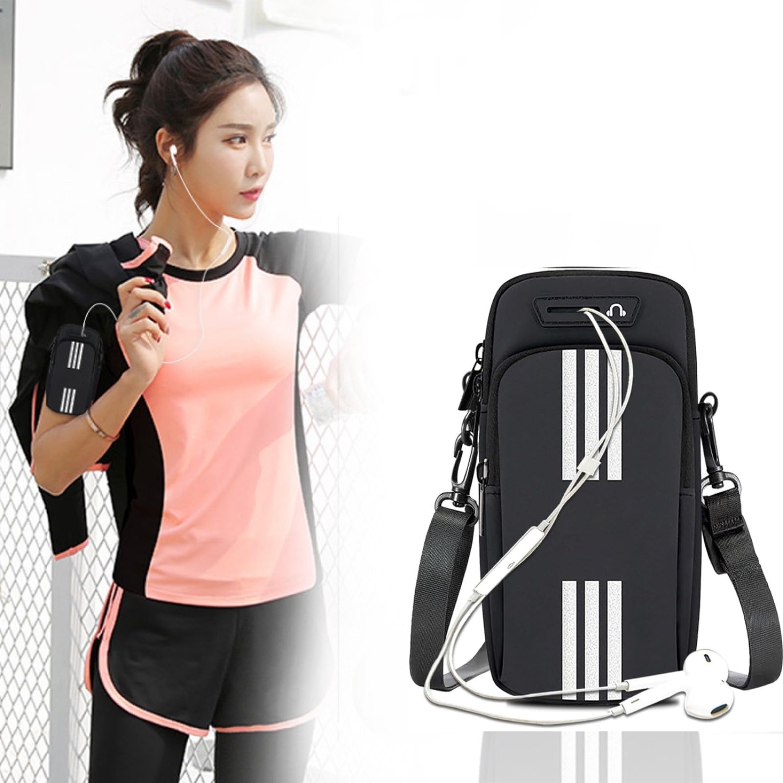 Armband Armtasche, Sport Laufen Doppel Reißverschluss Sportarmband, Leichtes Armband-Bügel-Halter-Beutel, Bequeme Handy-Armband-Hülle, Sport-Handy-Armband-Halter-Bügel, Radfahren Armtasche (Schwarz)