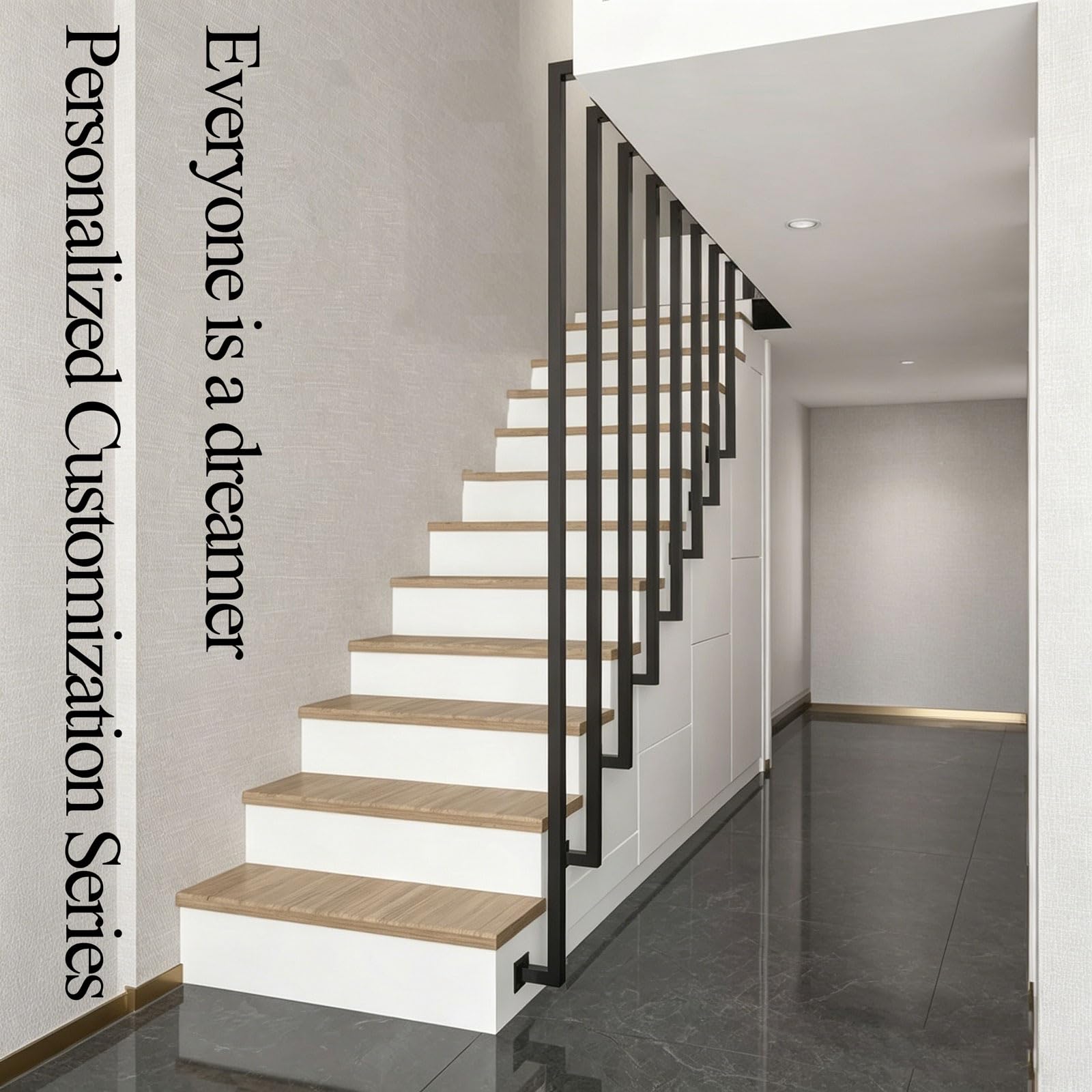 Barandillas metálicas personalizables para escaleras con montaje en suelo | Pasamanos de pared con kit de tornillos y soporte ajustable antideslizante para terrazas, balcones(Negro,4.4FT)
