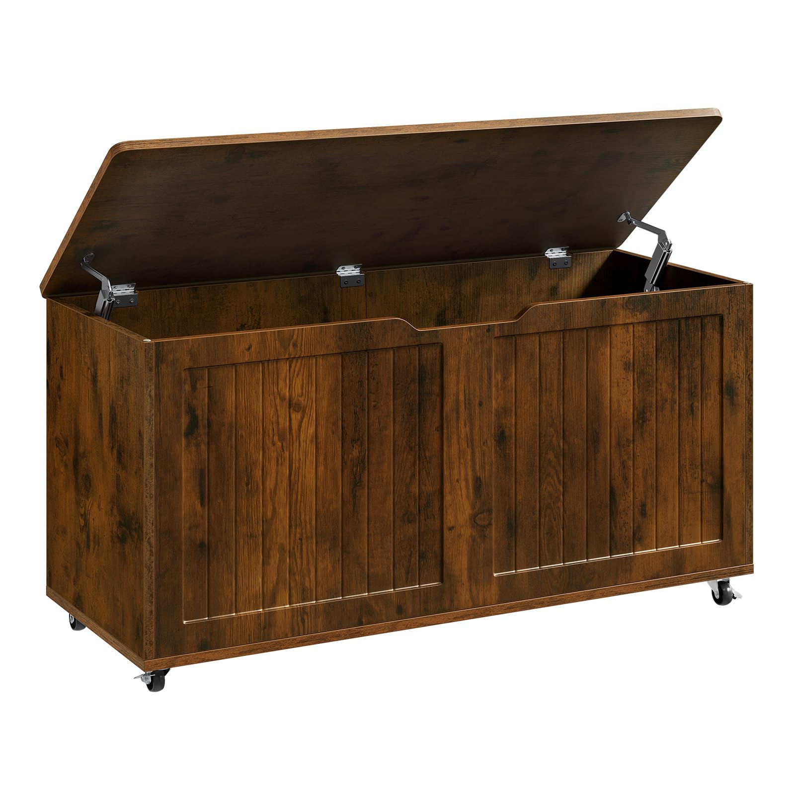 WOLTU Taburete Almacenaje con Ruedas, Baúl Puff Almacenamiento, Otomano Reposapiés Rectangular 100x40x50,5 cm, para Salón, Dormitorio y Entrada, Marrón Rústico