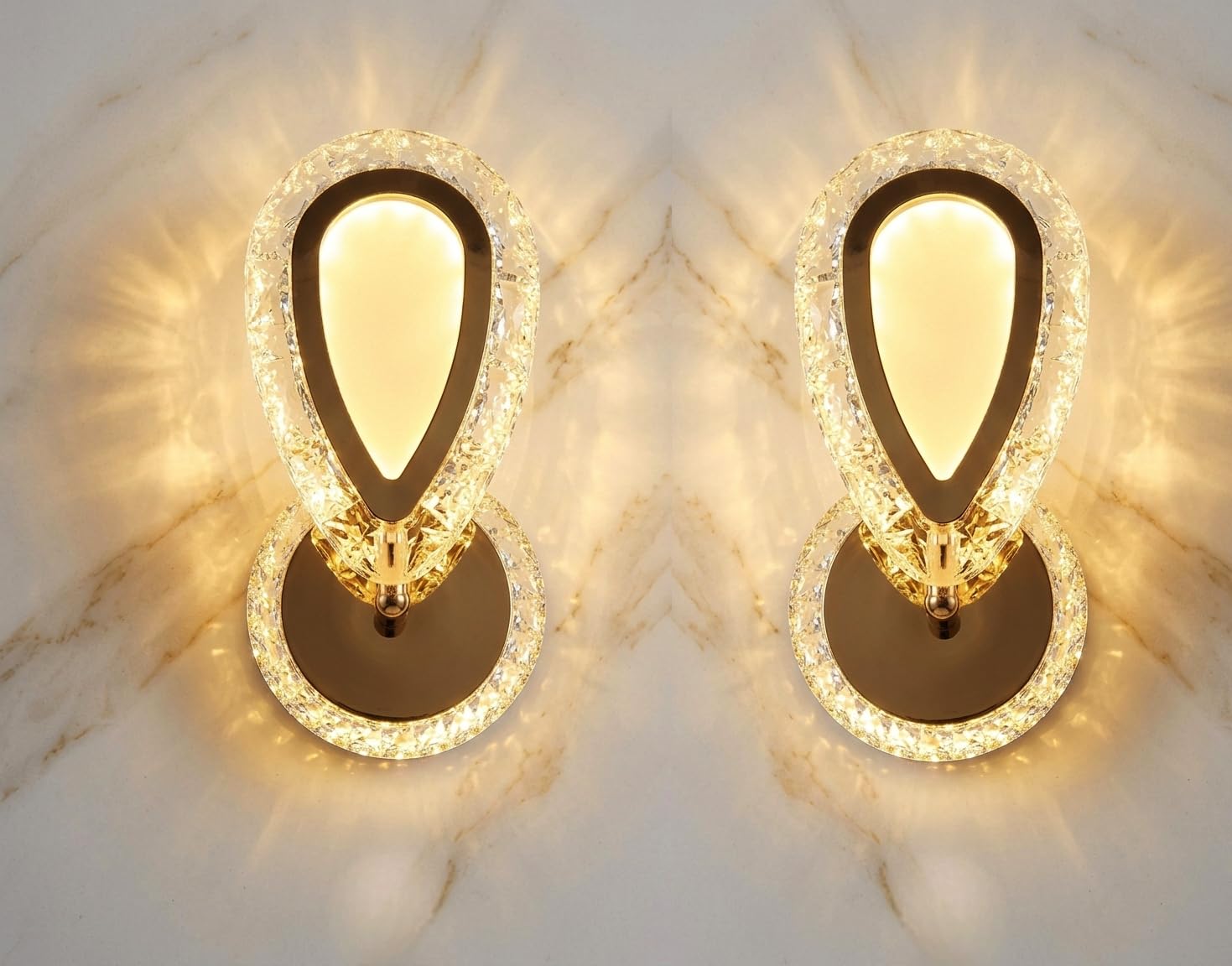Groeien Pack of 2 | 12w | 3 Color LED Crystal Teardrop Wall Sconce Light for Bedroom Living Room Corridor Lighting Fixtures Wall Mount(Warm+Natural+Coolwhite)(Crystal-Teardrop, 2, Count)-image-28
