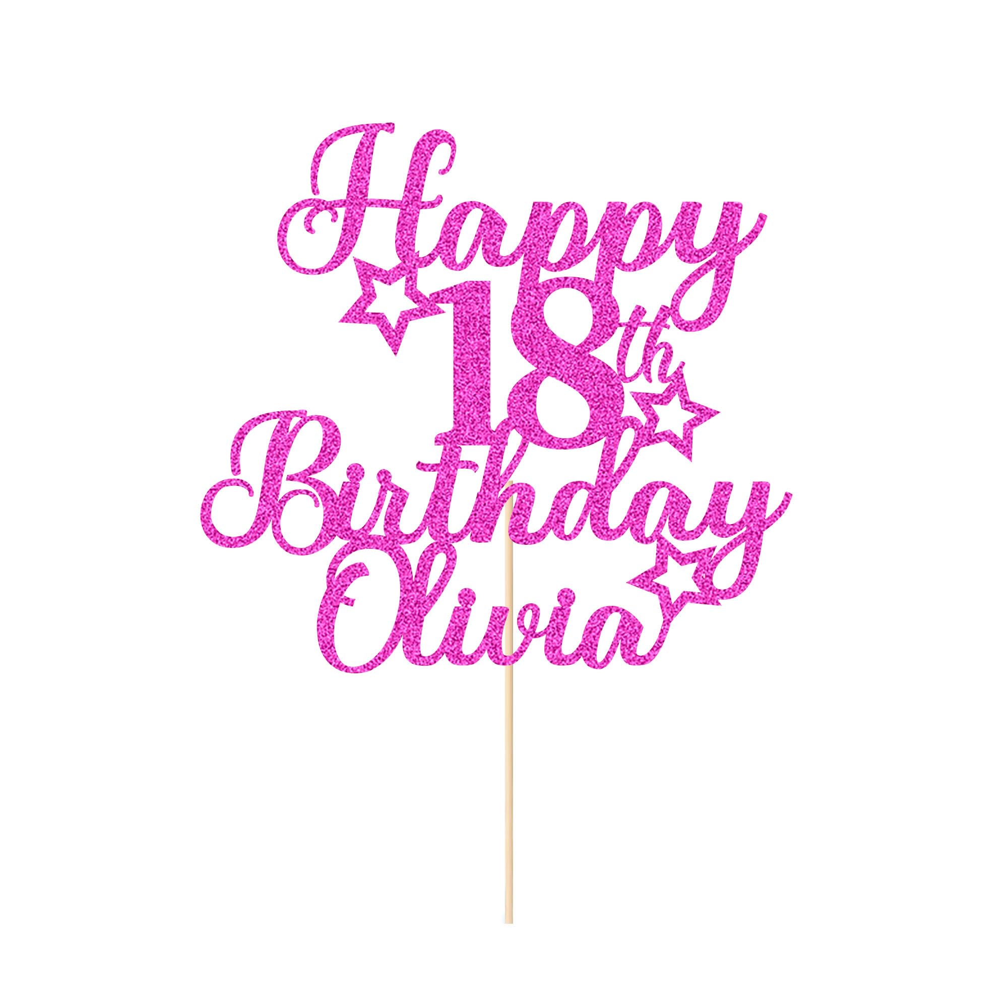 Happy Birthday Cake Topper Personalized Cake Topper Custom Cake Topper Birthday Double Sided Glitter Customized with Any Age Name Cake Decoration(Pink)