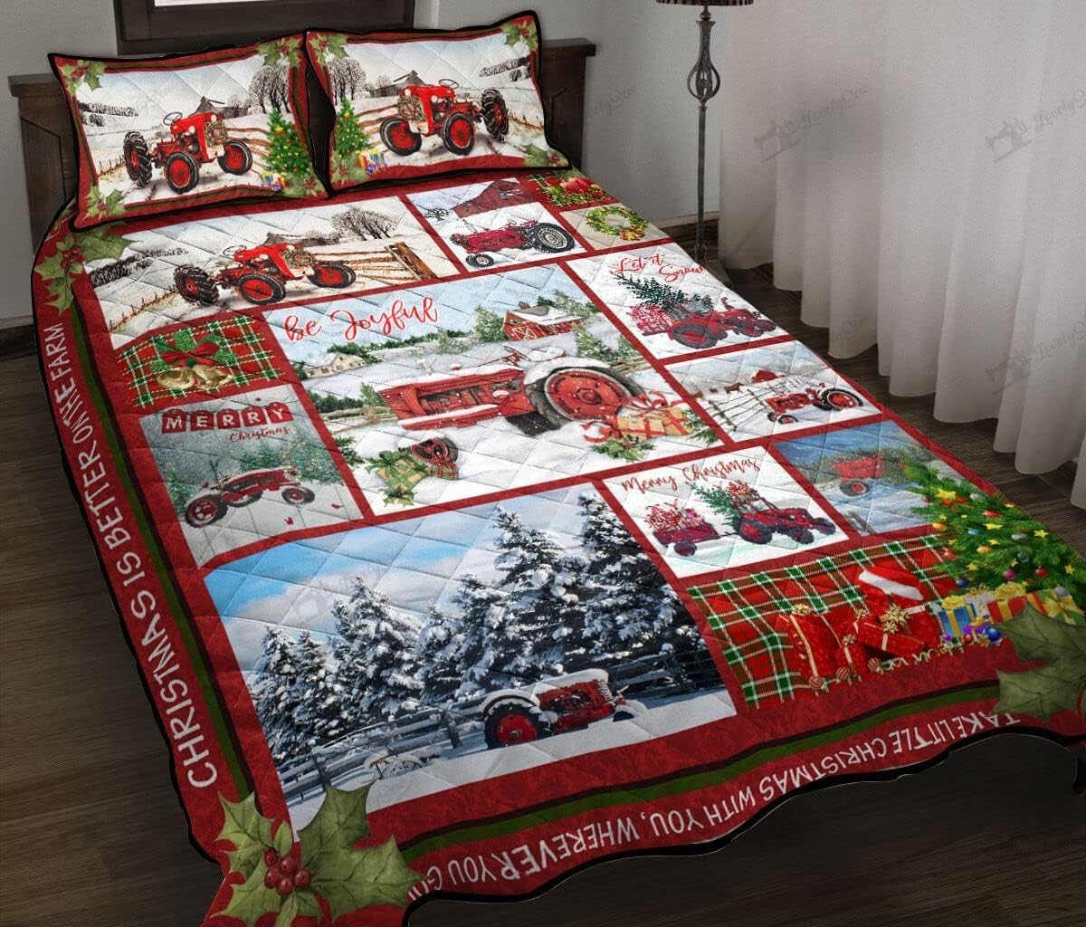 Merry ChristmasTractor Quilt Bed Set & Quilt Blanket