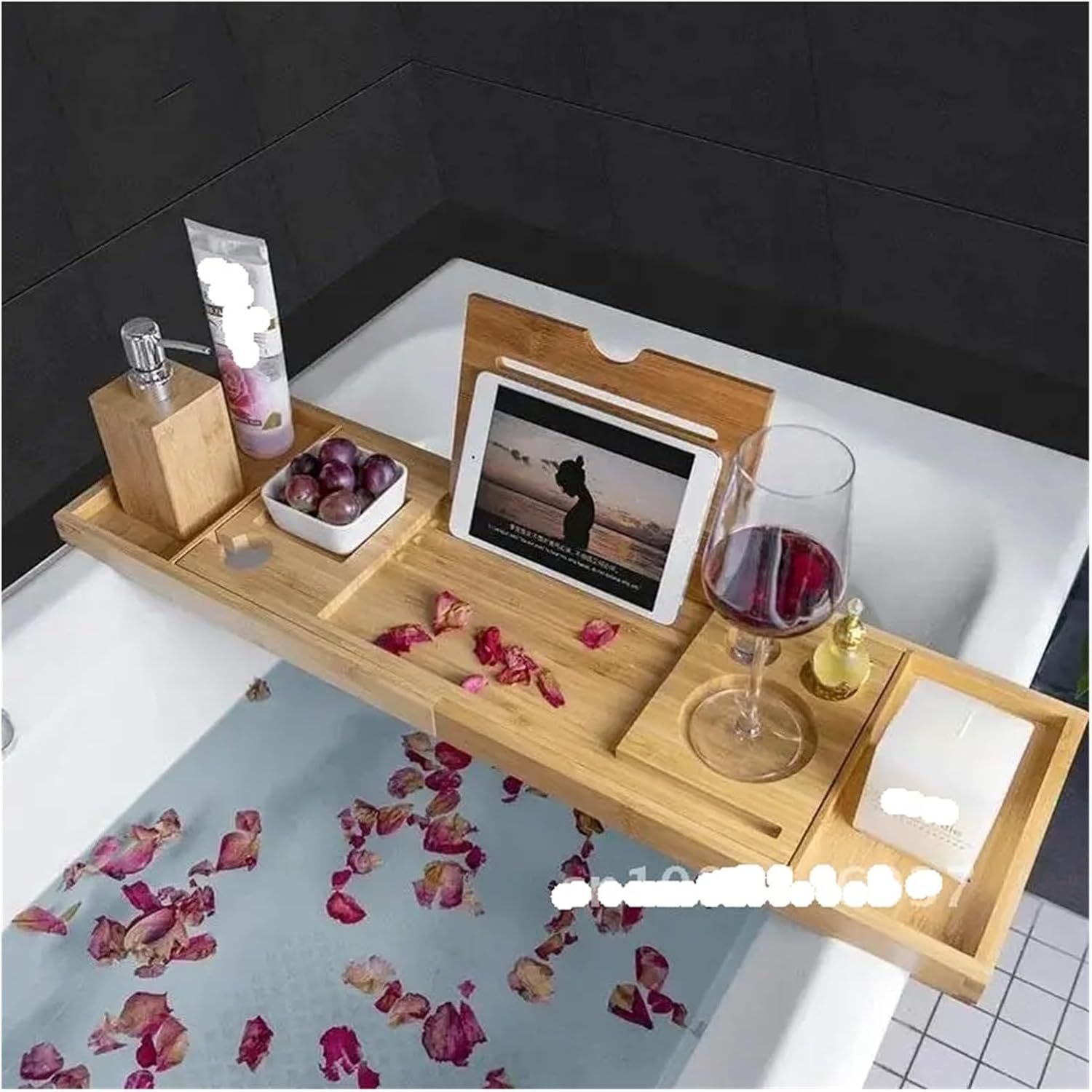 Extendable Tub Bathtub Bamboo Bathtub Tray Caddy Organizer Rack Tray Spa Tablet Shelf Wine Nonslip Book Holder Bottom Bath