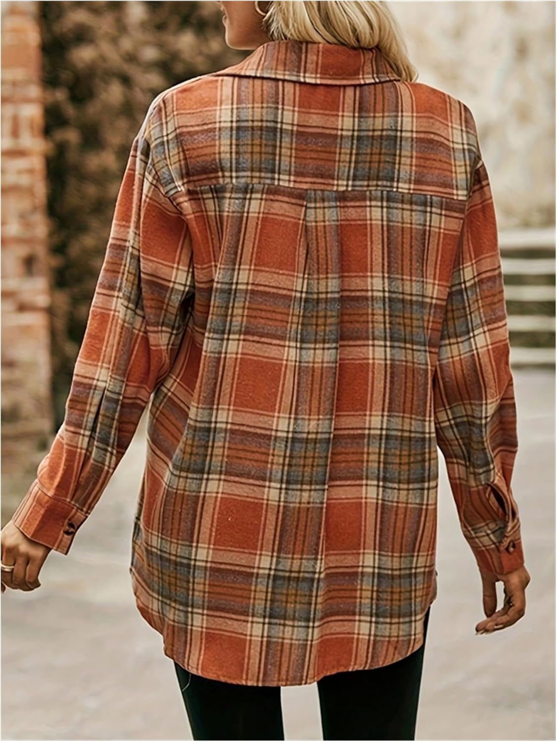GORGLITTER Women's Plaid Flannel Shirt Long Sleeve Collared Button Down Shirts Vintage Fall Shacket - Image 2