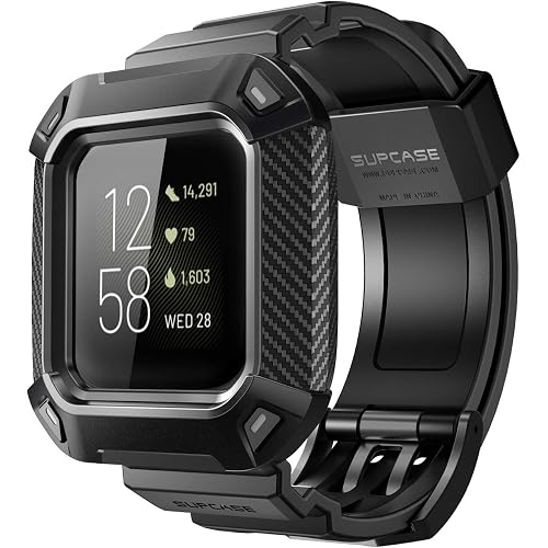 SUPCASE for Fitbit Versa 3 Band with Case (Unicorn Beetle Pro), [Military-Grade Protection] [Anti-Resistant] Rugged Men Cover with Adjustable Strap Wristband for Fitbit Versa 3 / Fitbit Sense, Black