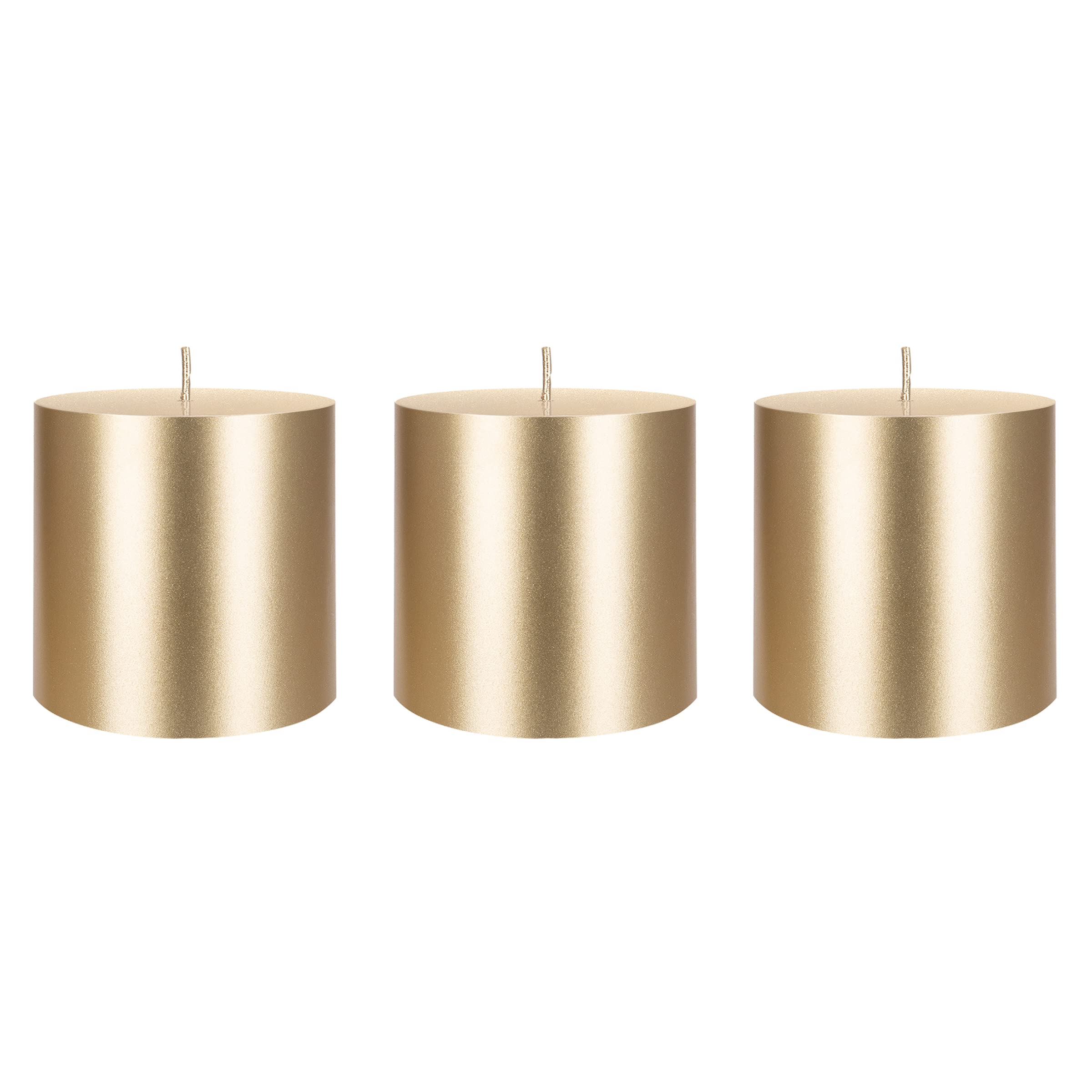 Mega Candles 3 pcs Unscented Gold Round Pillar Candle, Hand Poured Premium Wax Candles 3 Inch x 3 Inch, Home DÃ©cor, Wedding Receptions, Baby Showers, Birthdays, Celebrations, Party Favors & More