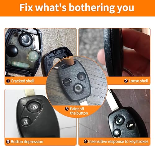 Miniatura 6 de Funda protectora para llavero Honda, compatible con Accord 2003-2012CivicCR-V Pilot Fit Odyssey Ridgeline Smart Key Holder con cordón de cuero,